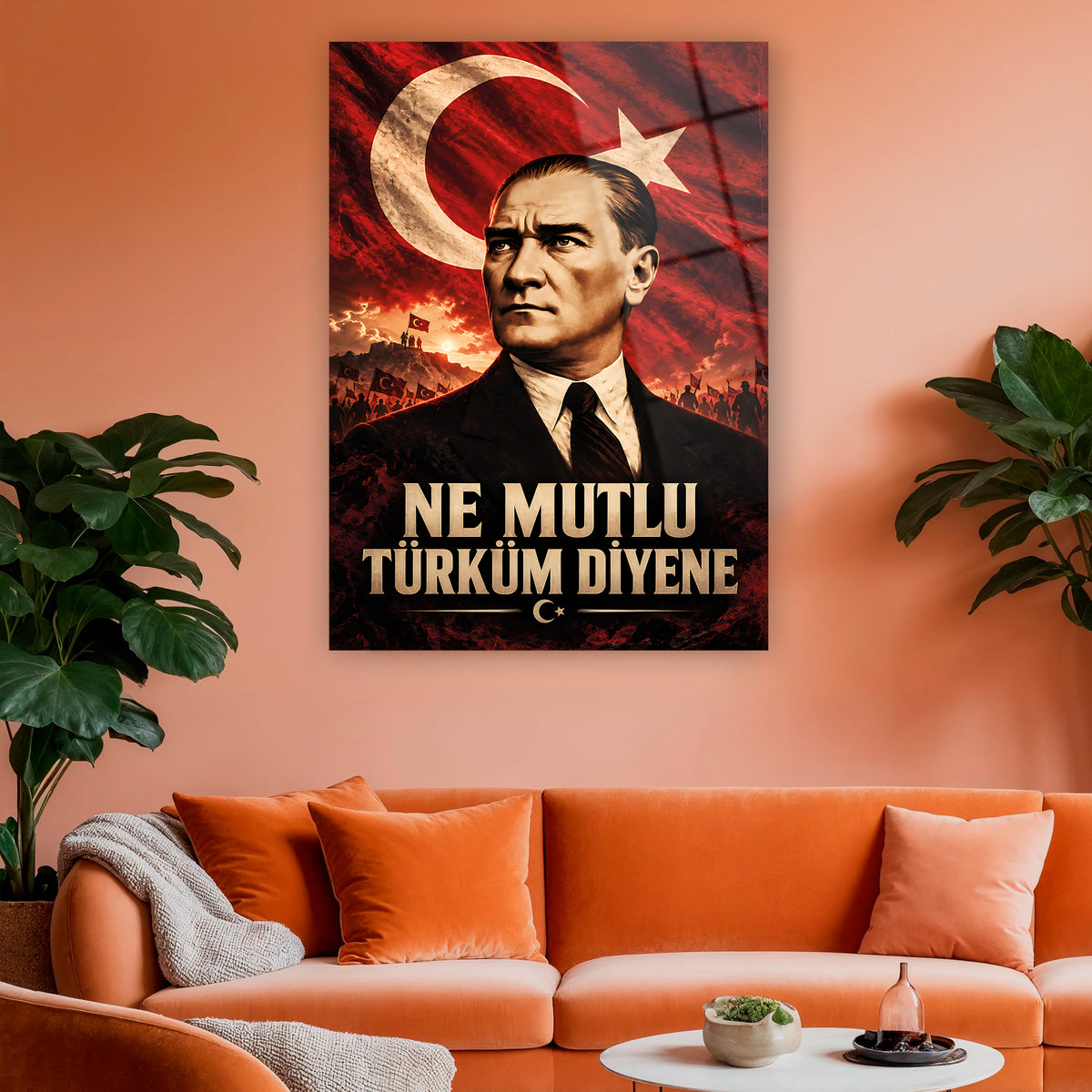 Ne Mutlu Türküm Diyene sözlü temperli cam tablo