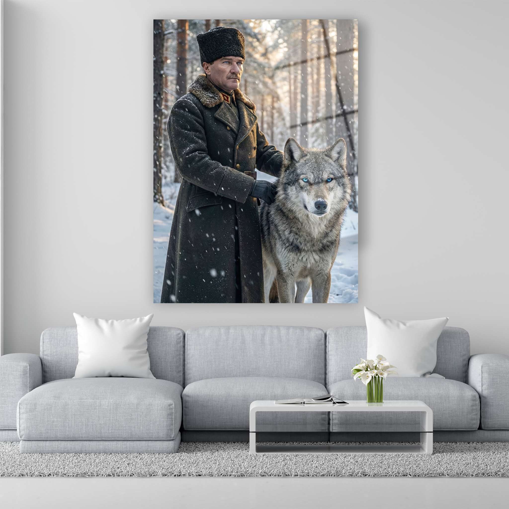 Atatürk ve Bozkurt tasarımlı cam tablo