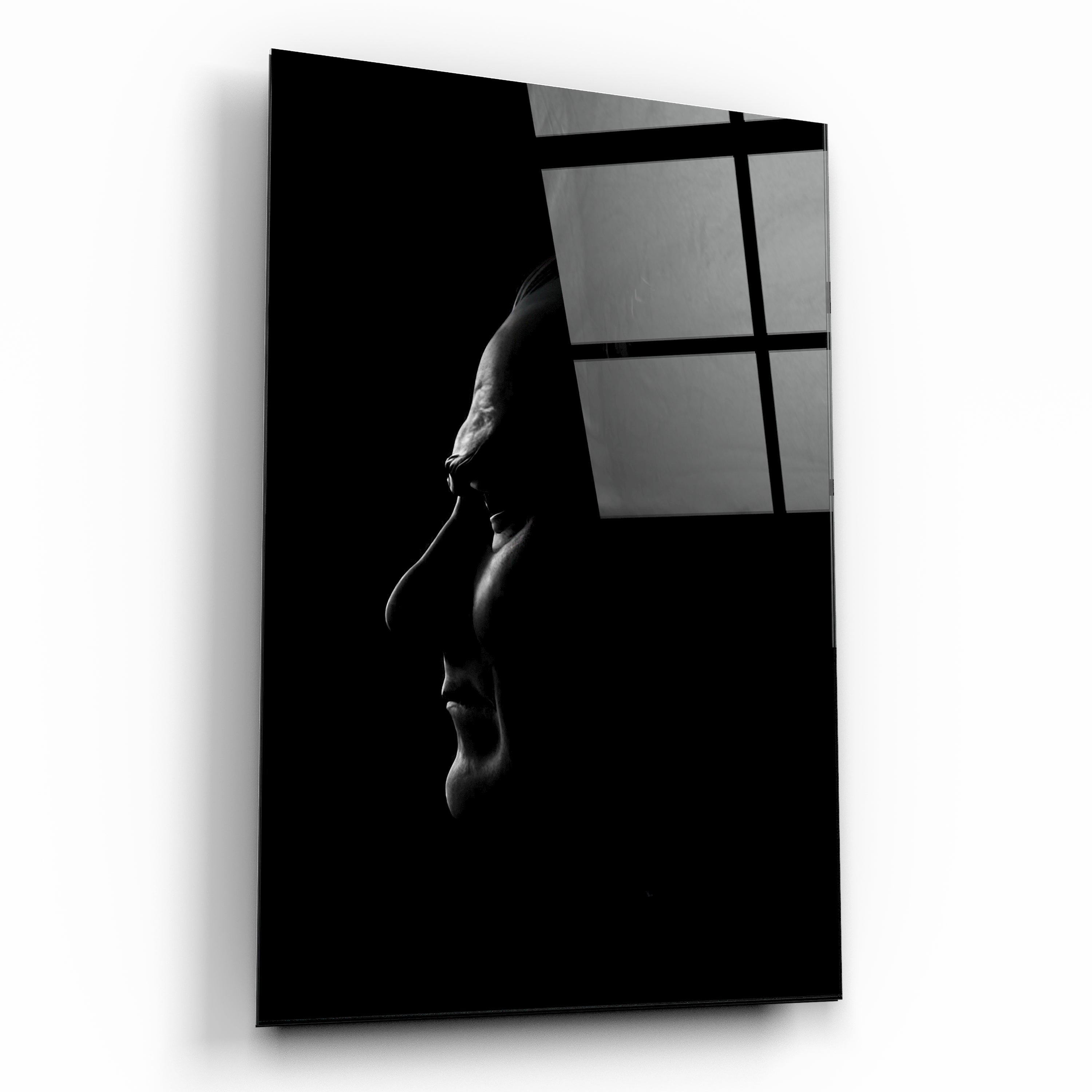 Siyah Beyaz Dramatik Aydınlatmalı Atatürk Yan Profil Cam Tablo