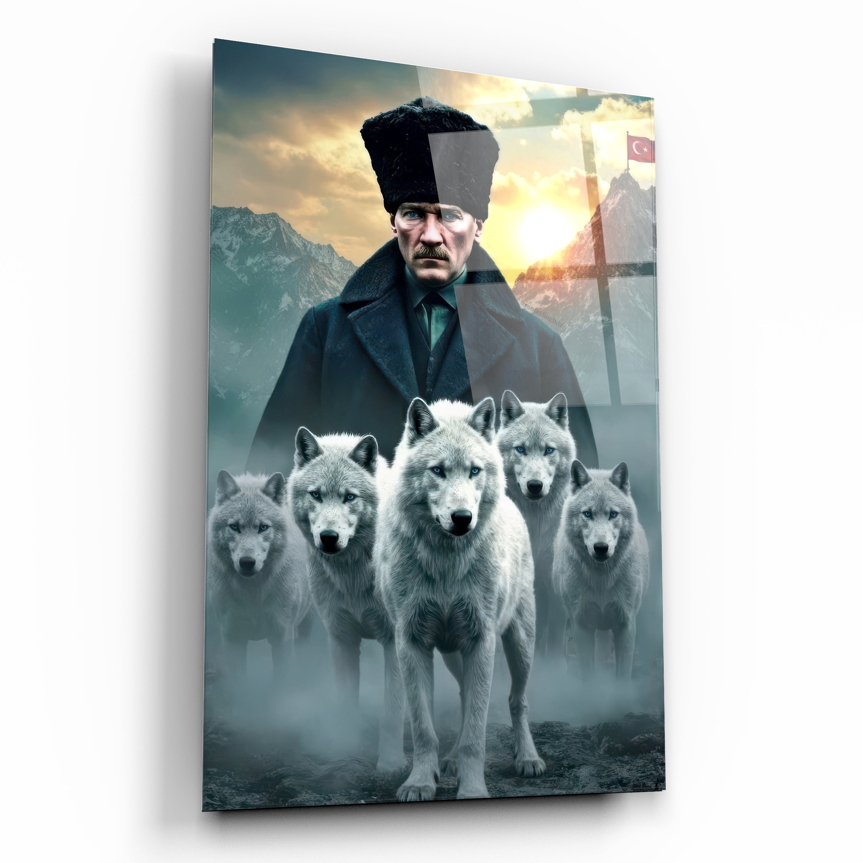 Atatürk ve Bozkurtlar Cam Tablo