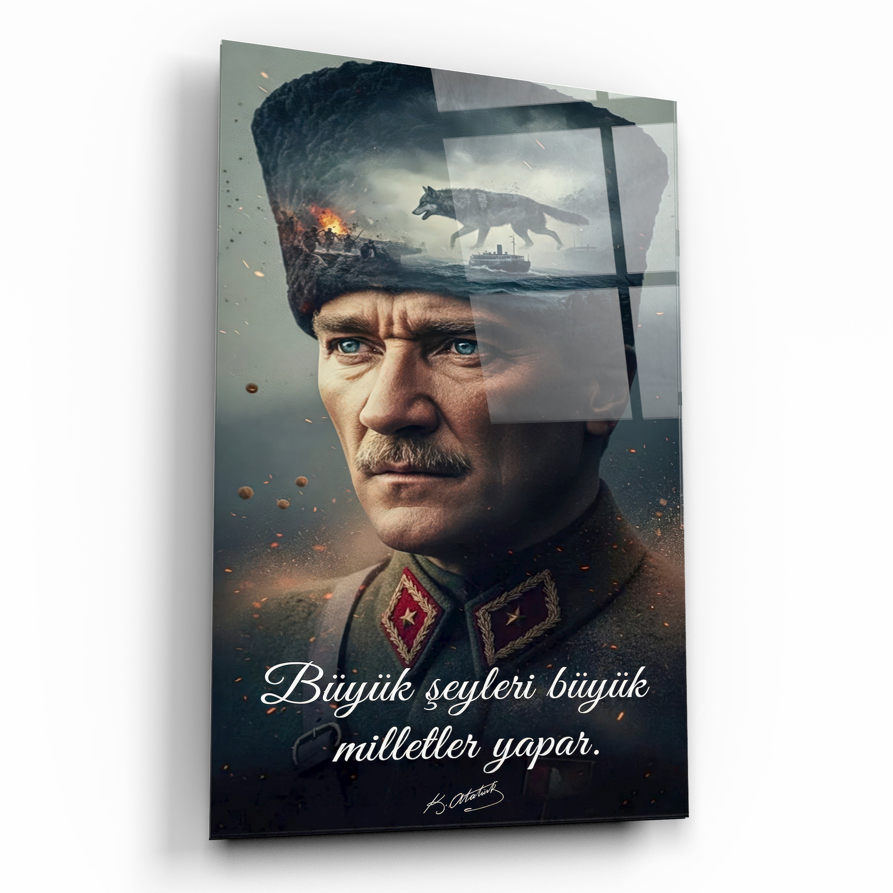 Atatürk "Büyük Şeyleri Büyük Milletler Yapar" Sözlü Cam Tablo