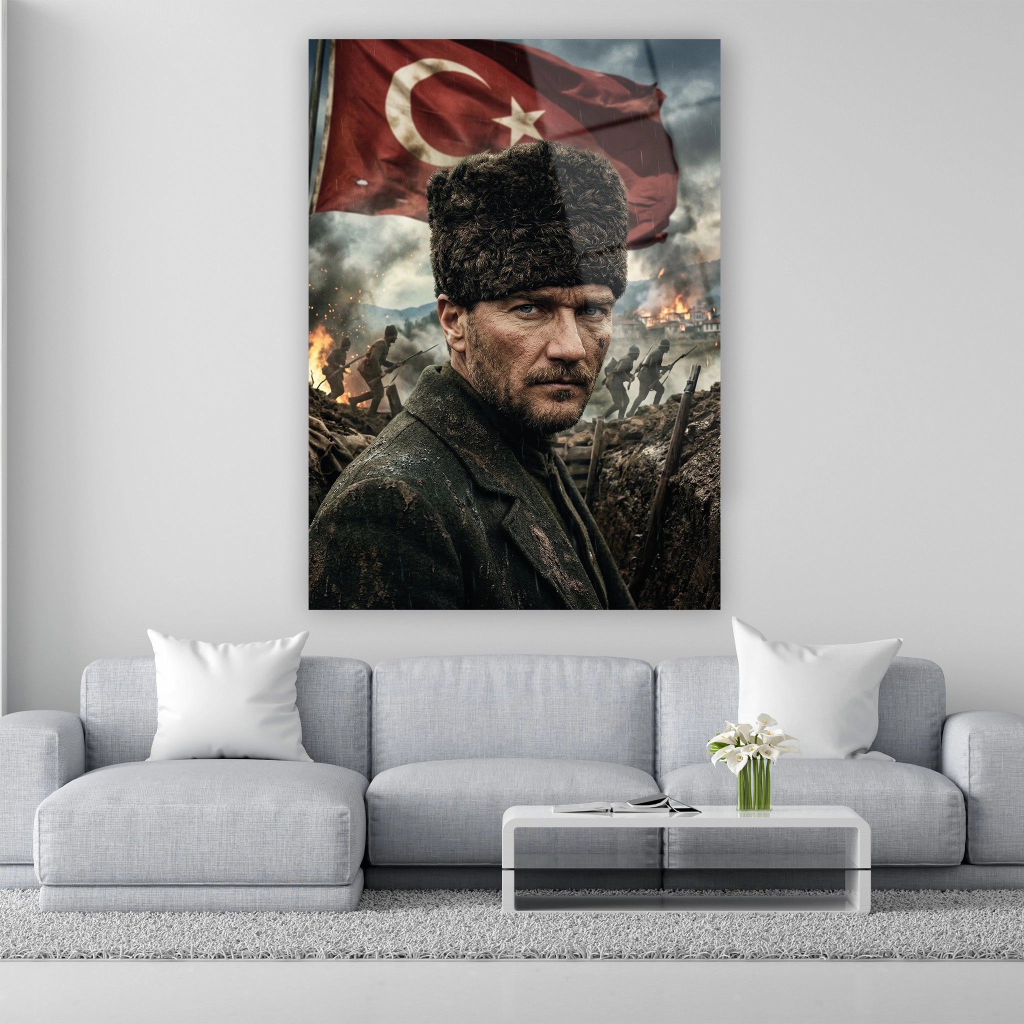 hiper gerçekçi ateş hattı kalpaklı mustafa kemal portresi