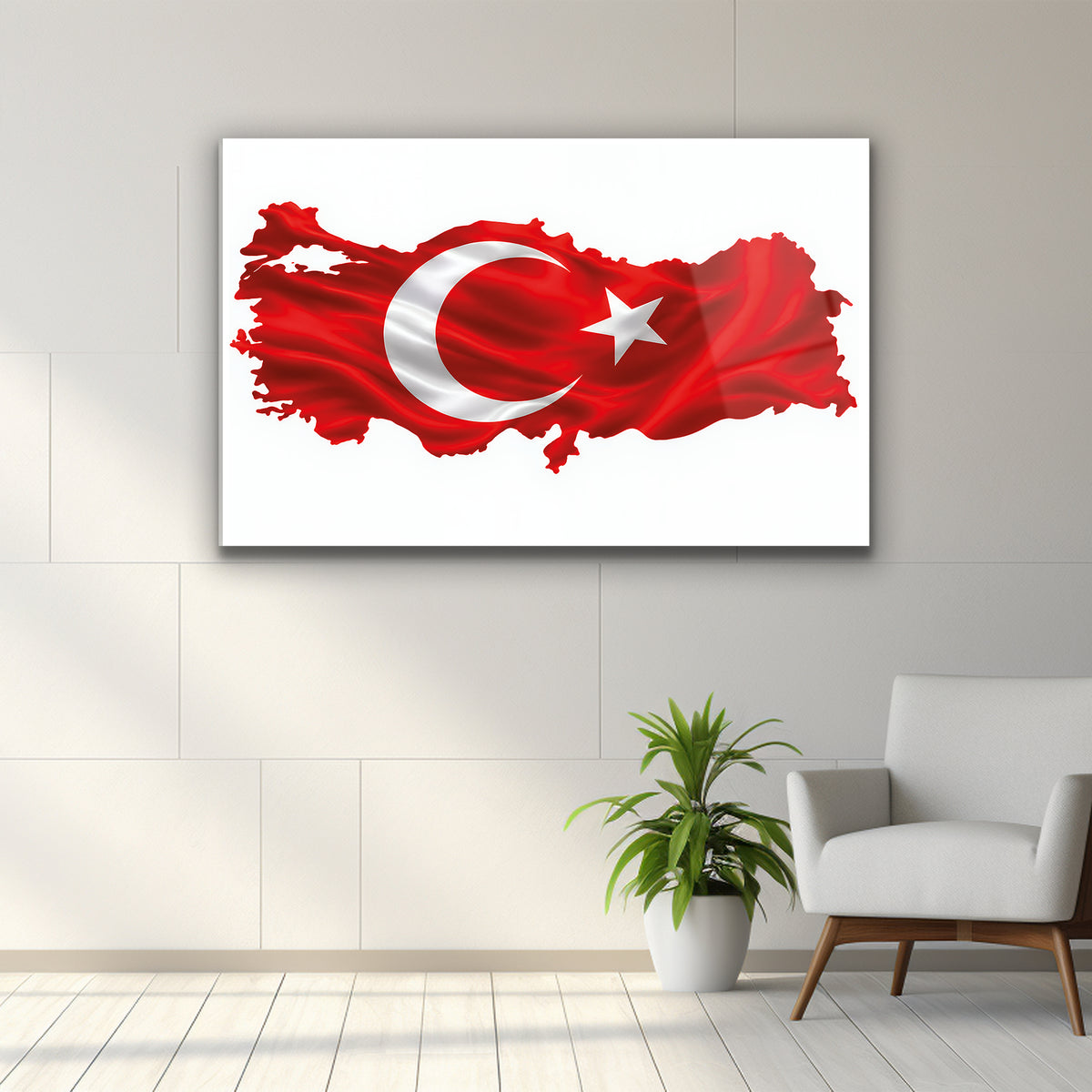Beyaz fonda ay yıldızlı kırmızı Türkiye silüeti duvar tasarımı