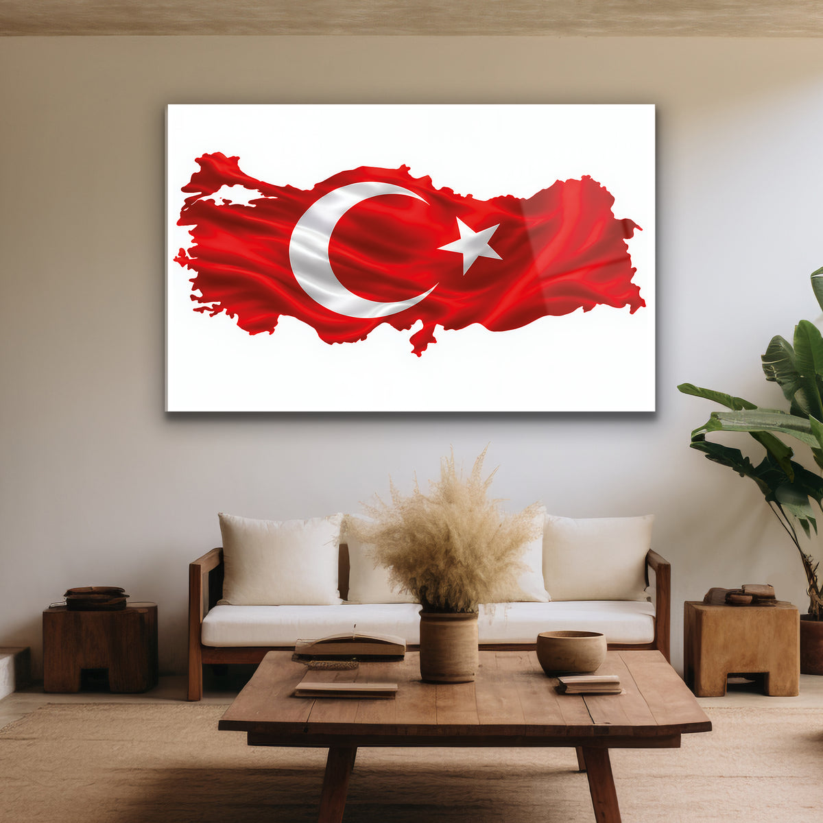 Dalgalı bayrak dokusuyla hazırlanmış yatay Türkiye haritası