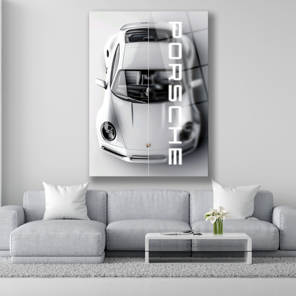 beyaz porsche 911 üstten görünüm cam tablo