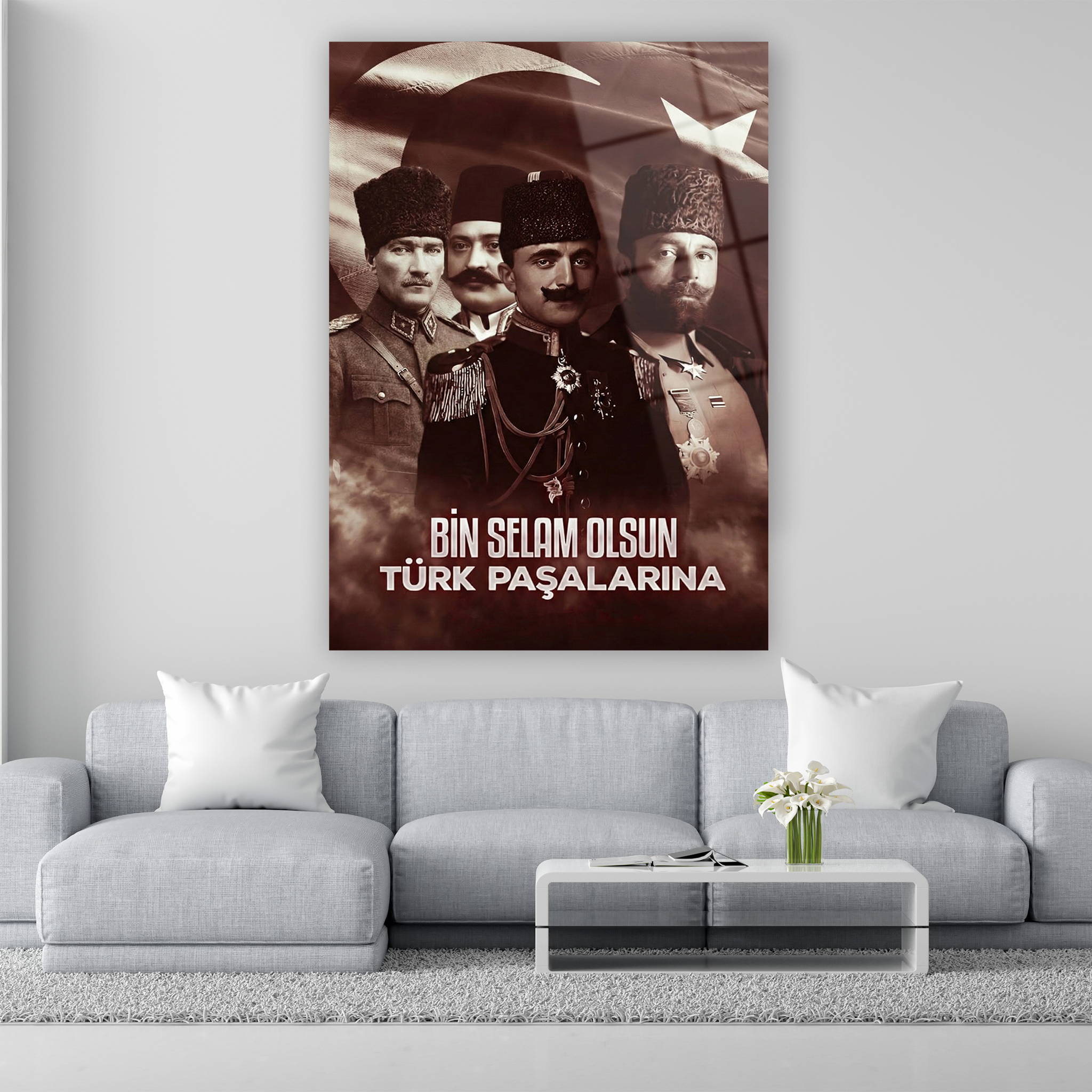 bin selam olsun türk paşalarına yazılı tarihi cam tablo