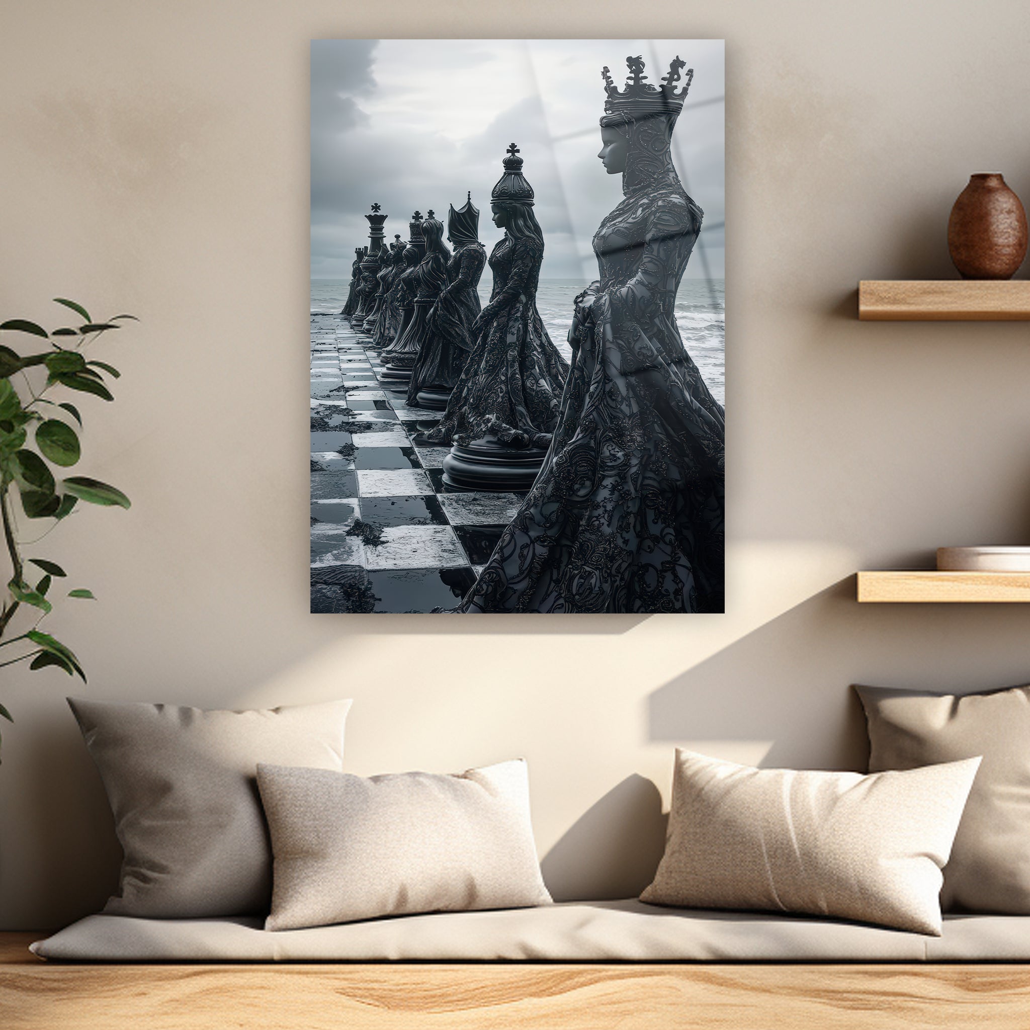 black chess queens dark fantasy glass art