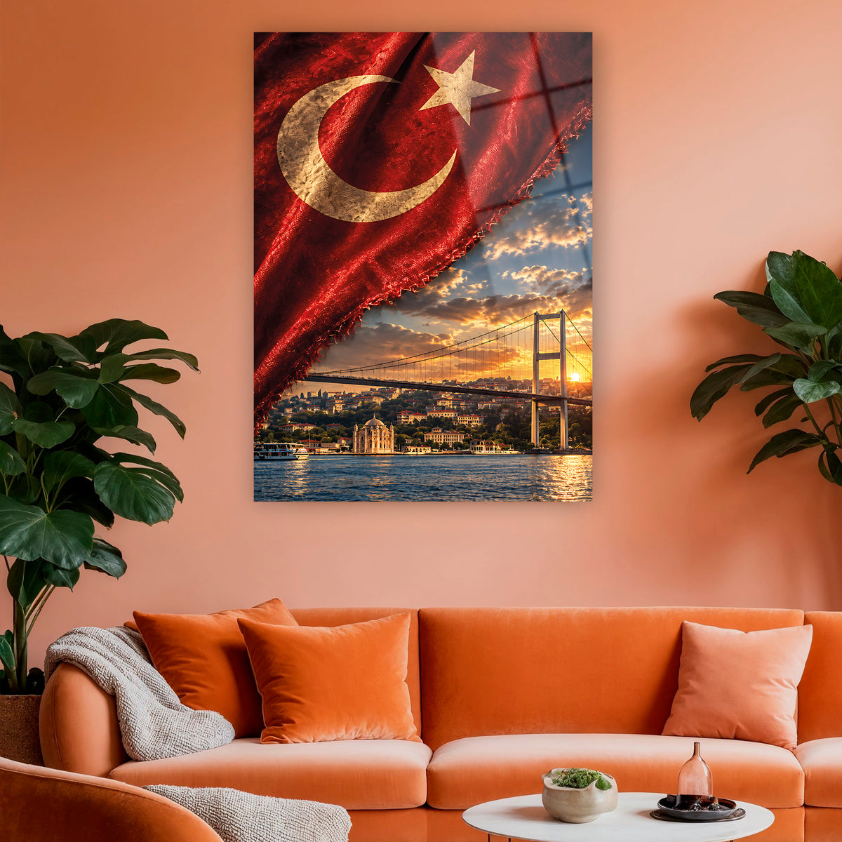 İstanbul manzaralı Türk Bayrağı temperli cam tablo