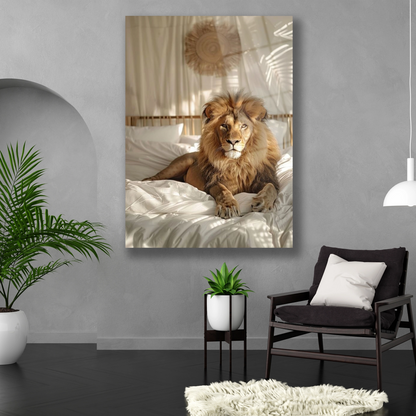 Dikey formda bohem tarzı aslanlı sürreal duvar dekoru