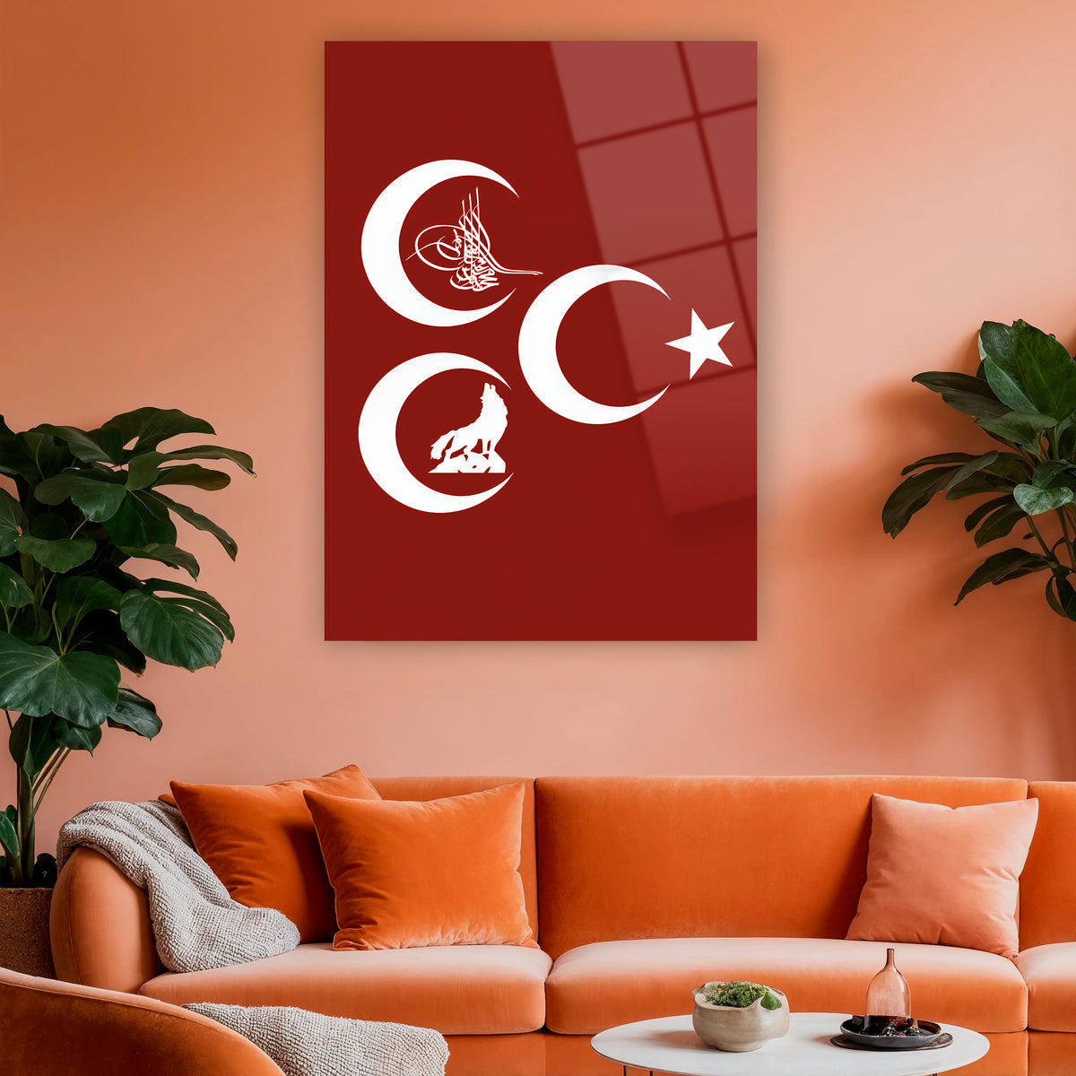 Bordo zeminli üç hilal temperli cam tablo