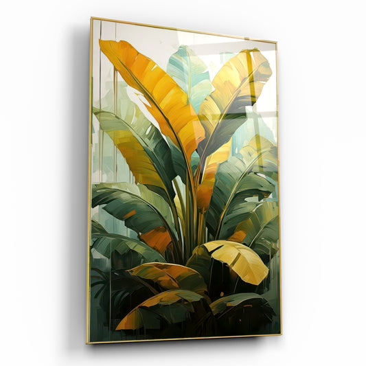 Yağlı Boya Yapraklar Cam Tablo