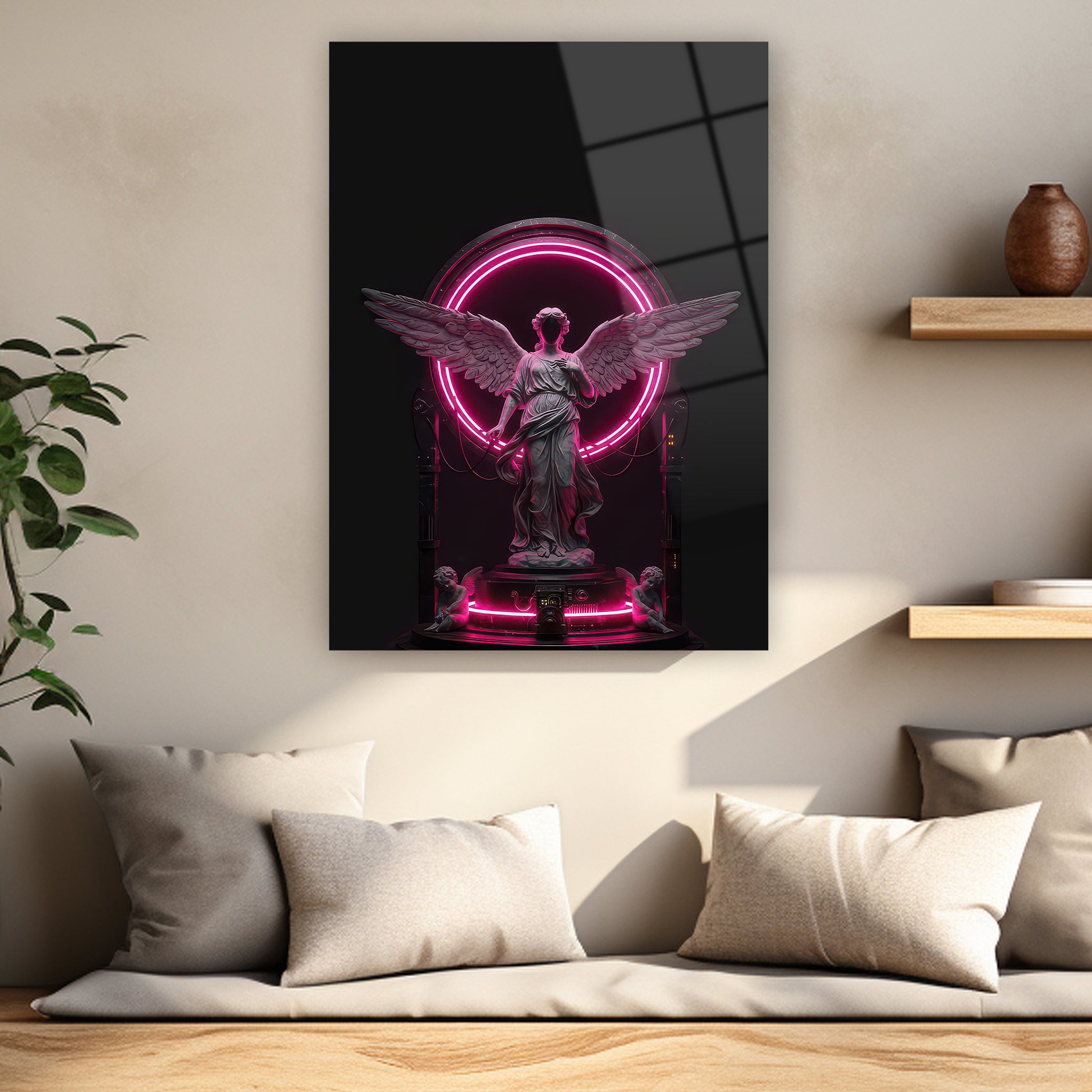 fütüristik heykel ve neon ışık posteri