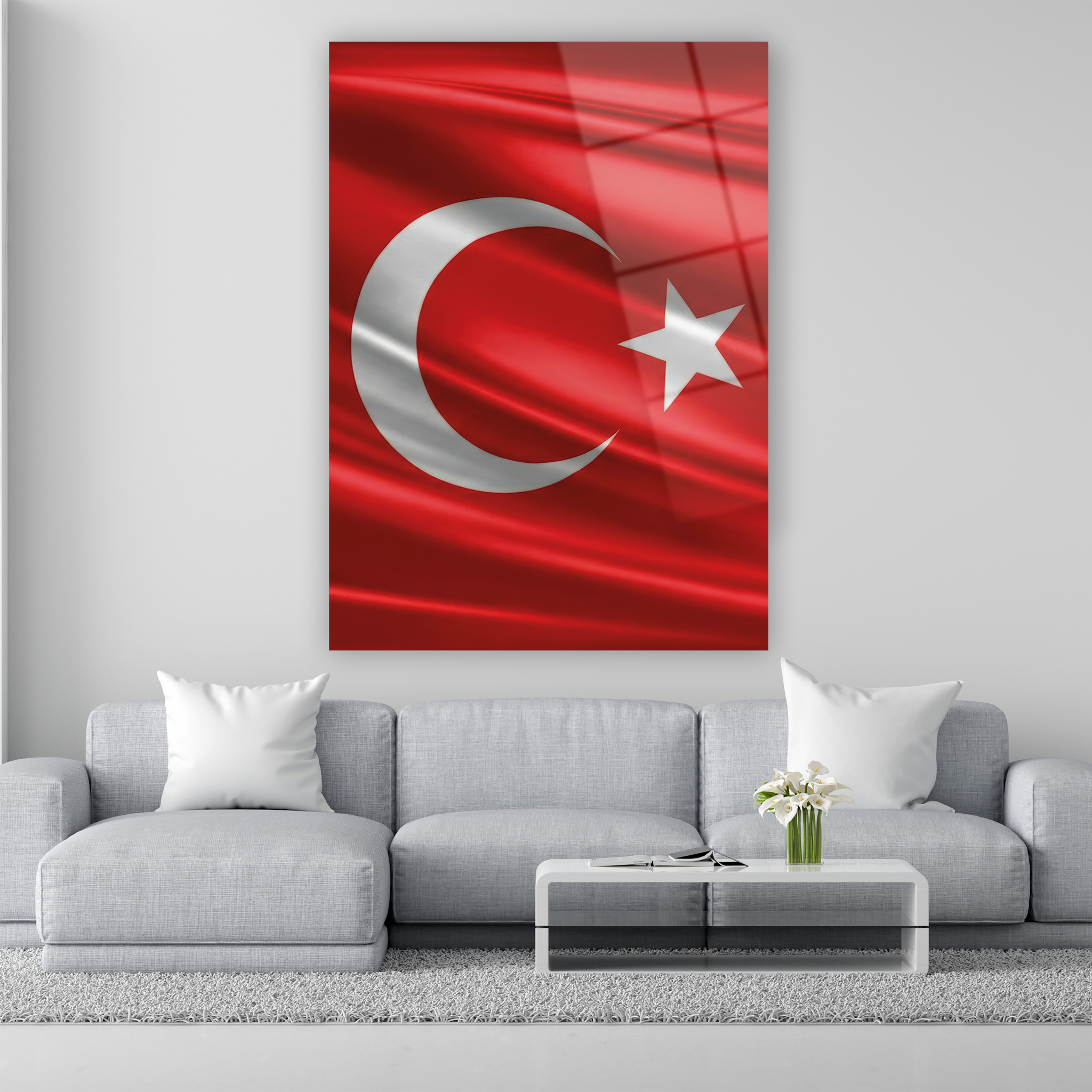 makam odası için parlak kırmızı türk sancağı duvar dekoru