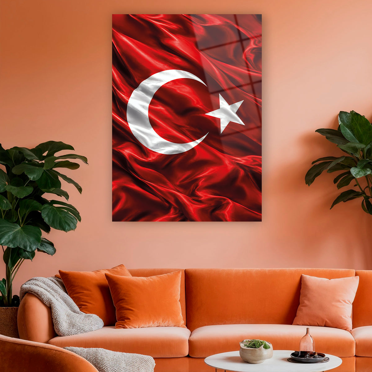 Beyaz ay yıldızlı Türk Bayrağı temperli cam tablo