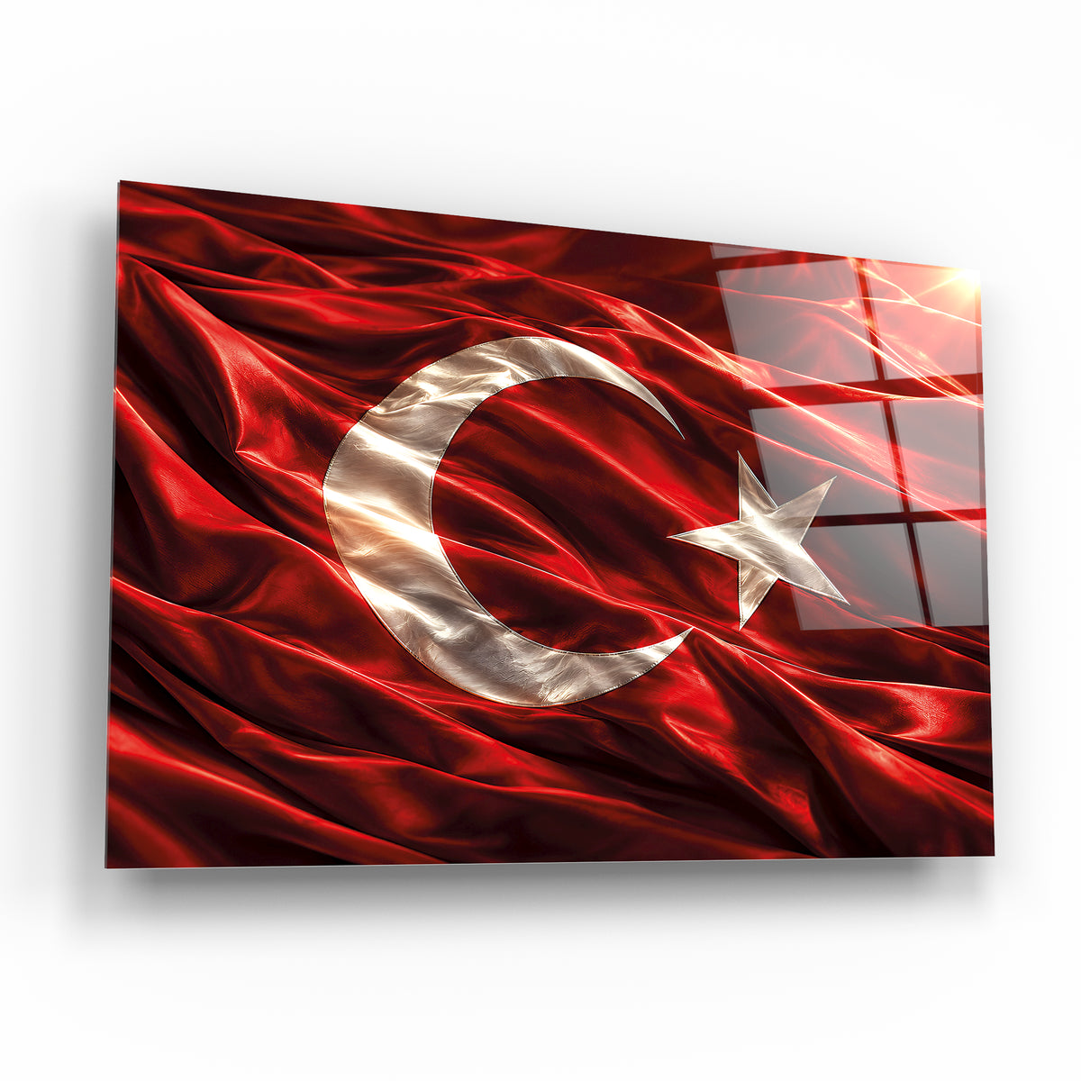 Dalgalı Türk Bayrağı ay yıldız cam tablo