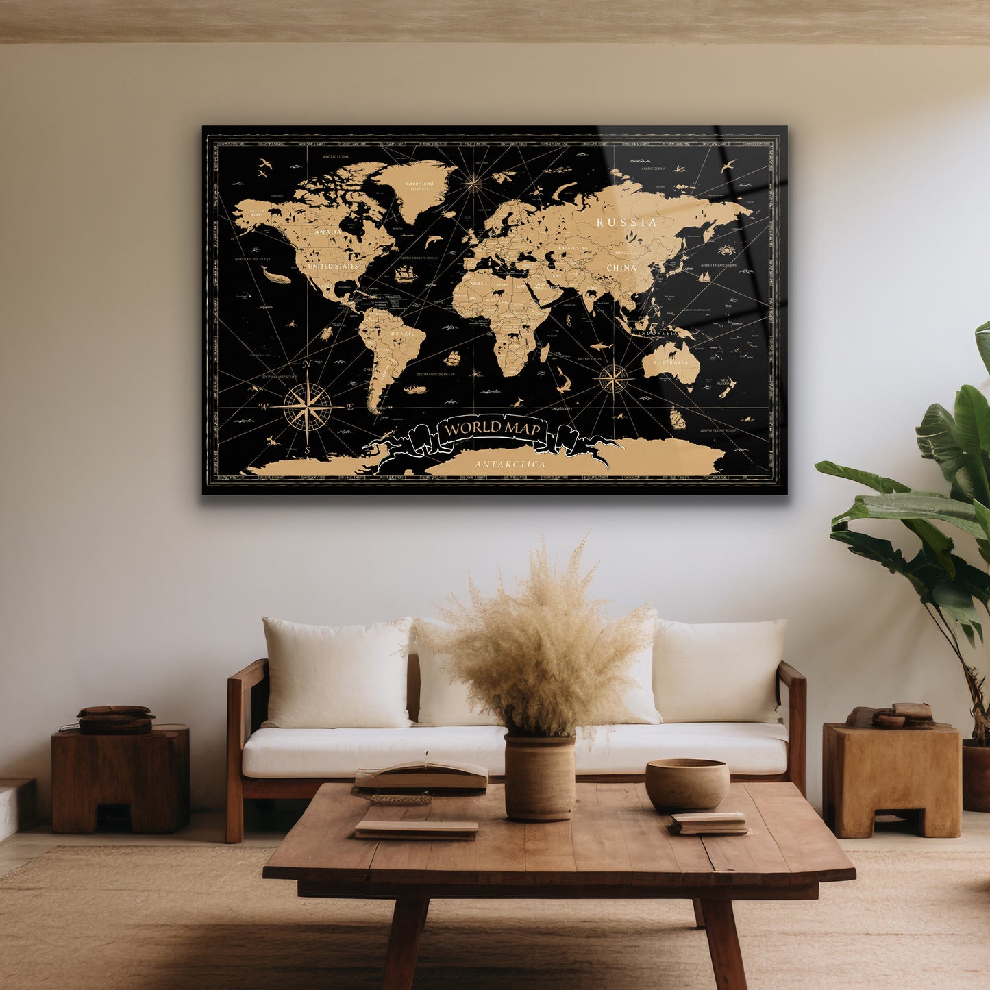 4mm Temperli Cam Üzerine Lüks Harita Baskı