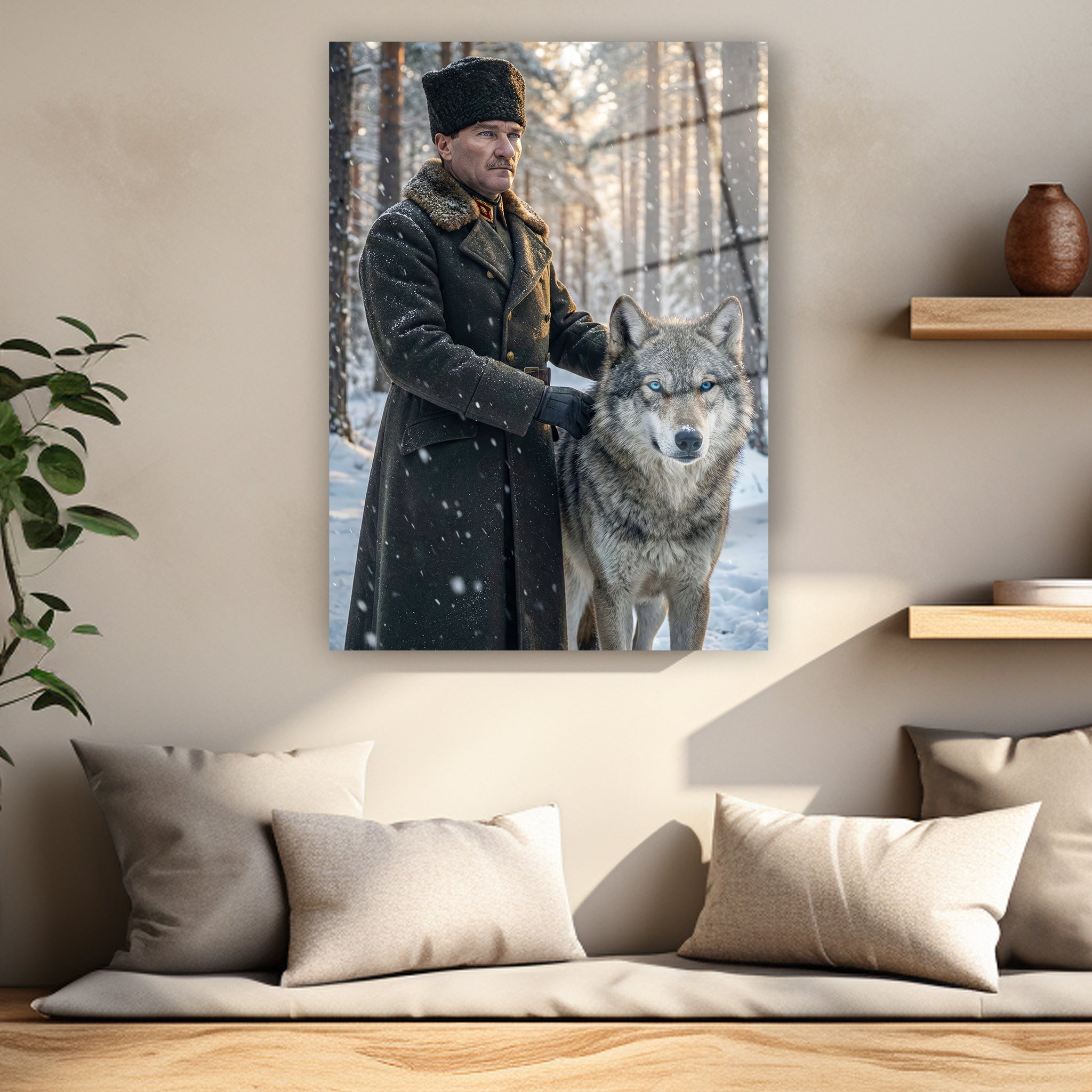 Karda Atatürk ve bozkurt figürlü cam baskı