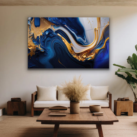 Dekorica Mavi Altın Akrilik Sanat Cam Baskı