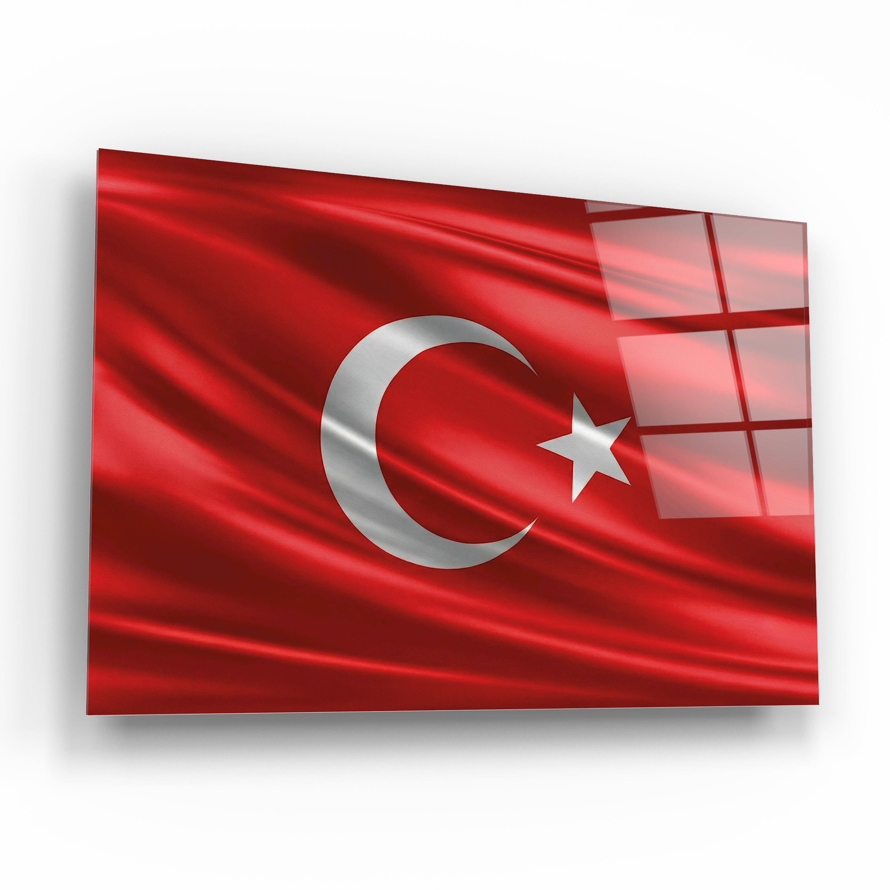 Türk Bayrağı Cam Tablo - Dalgalanan Ay Yıldızlı Al Sancak