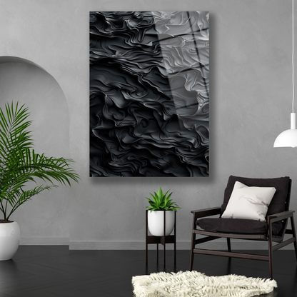 Dikey formda siyah modern soyut temperli cam tablo