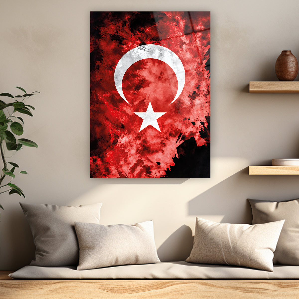 Dikey soyut ay yıldız dekoratif duvar tablosu