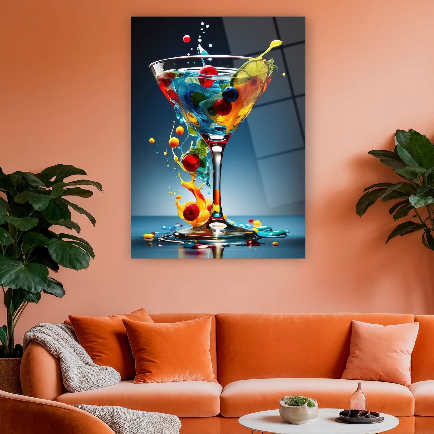 meyveli ve dinamik akışkan sanat içki duvar dekoru