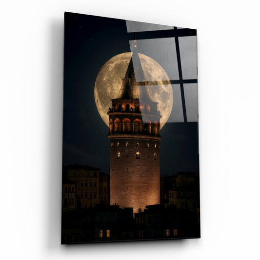 Dev Dolunay ve Işıl Işıl Galata Kulesi Cam Tablo