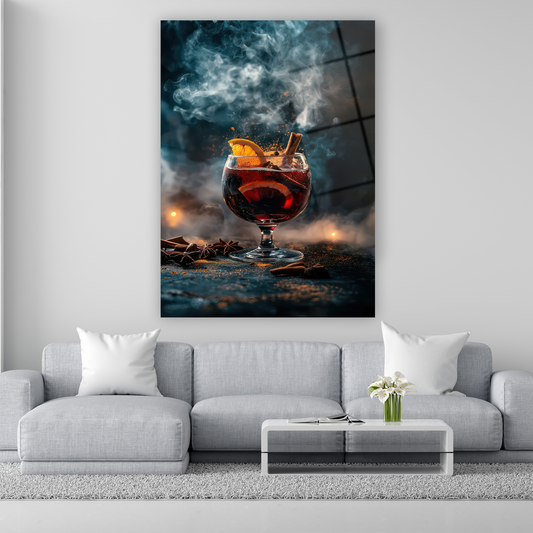 dumanlı kış kokteyli ve portakal dilimli cam tablo
