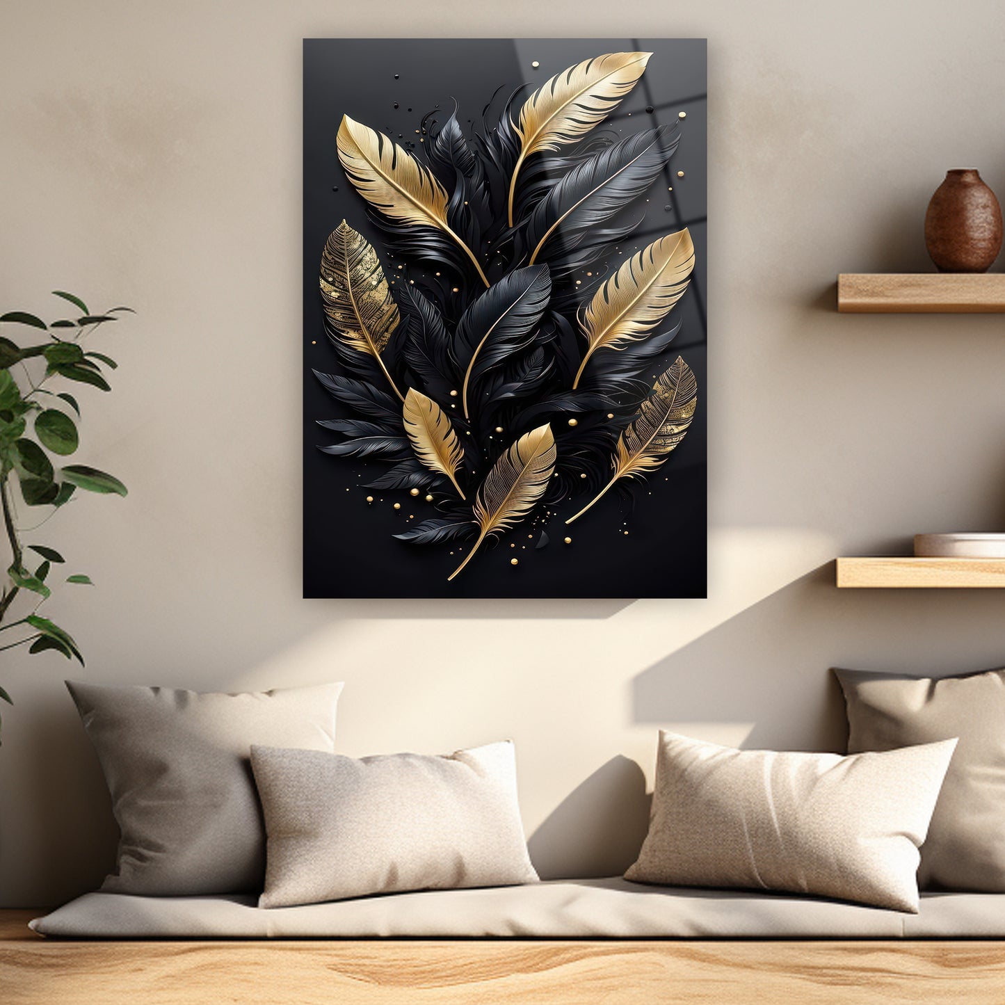 abstract luxury feathers glass art print