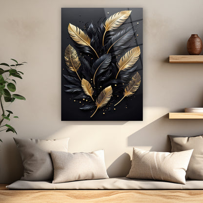 abstract luxury feathers glass art print