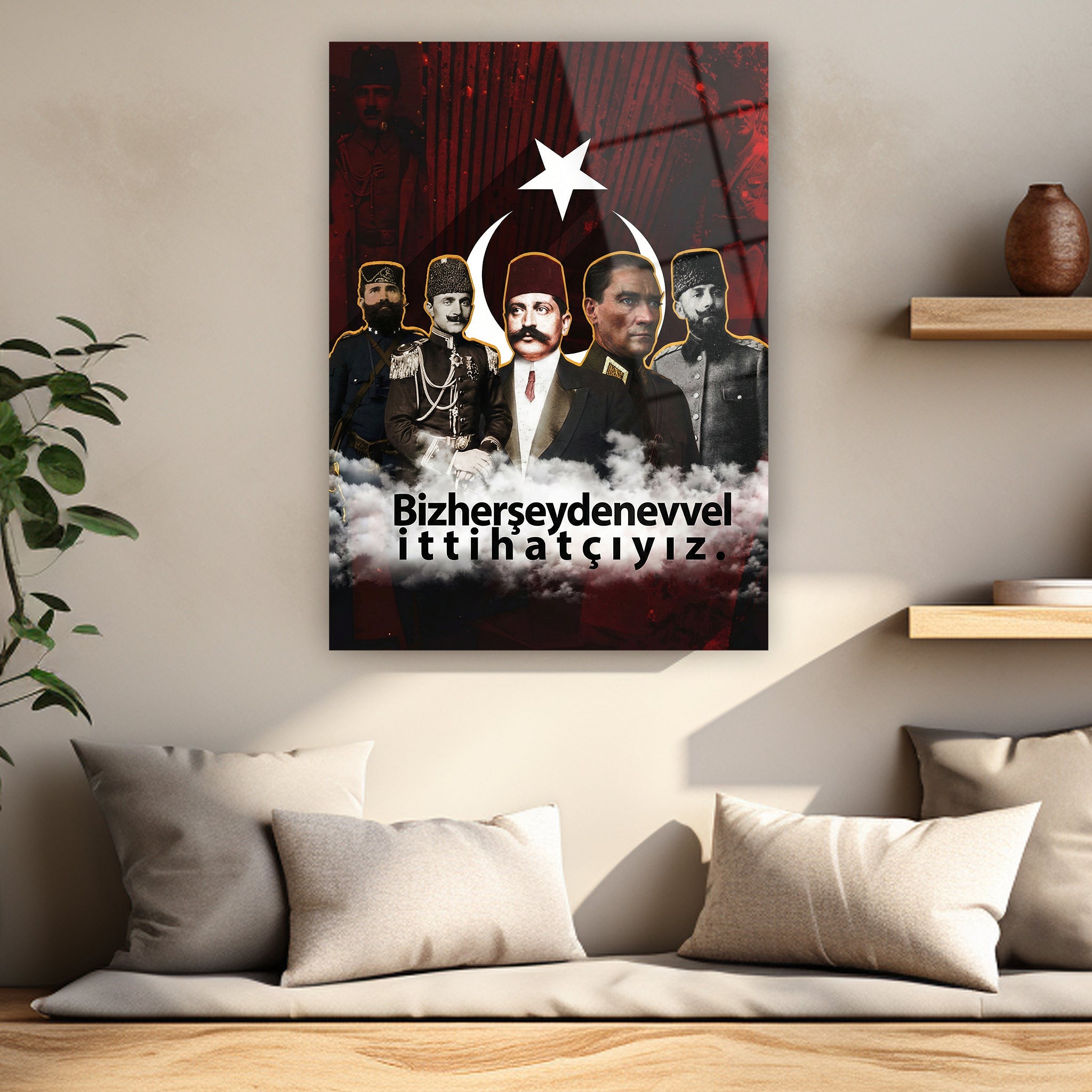ay yıldızlı kırmızı zemin üzerinde türk siyasi tarihi posteri