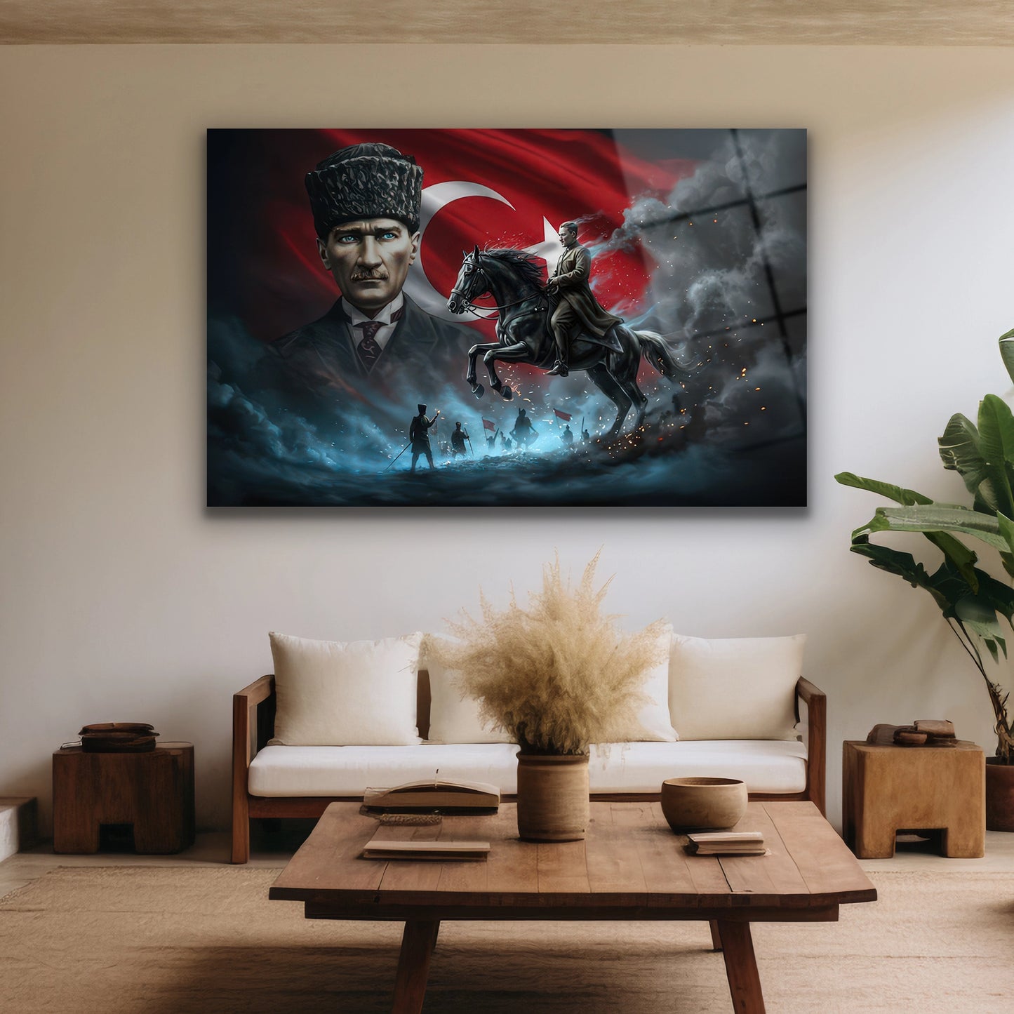 Geniş ofis duvarında asılı Milli Mücadele temalı yatay Atatürk panosu