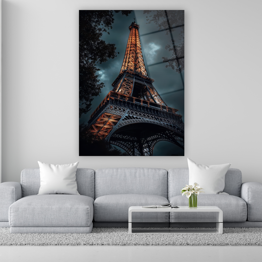 eyfel kulesi gece manzarası cam tablo
