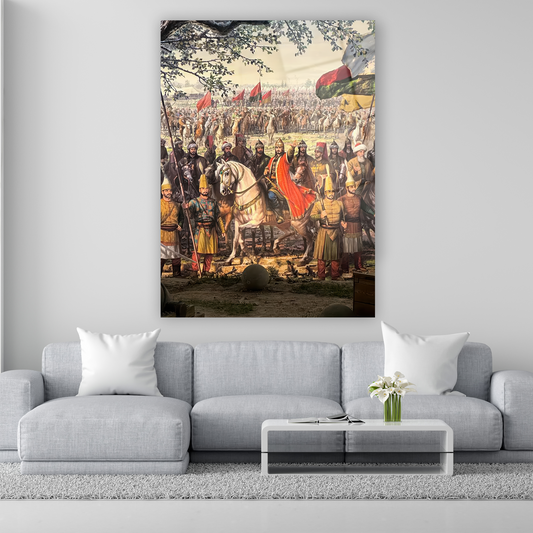 beyaz at üzerinde fatih sultan mehmed cam tablo