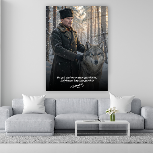 fikirlerine bağlılık gerekir yazılı atatürk cam tablo