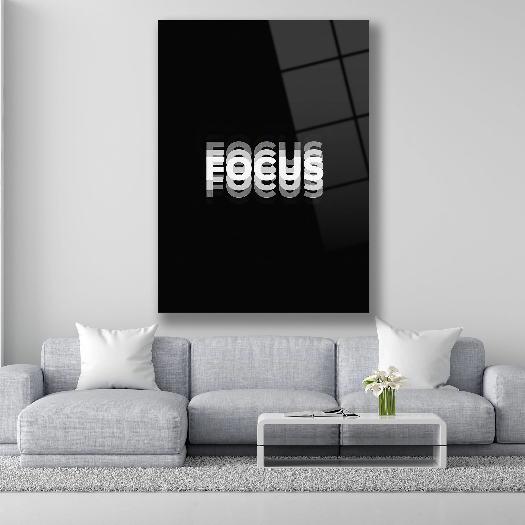 Focus Motivasyon Cam Tablo Minimalist Duvar Dekoru