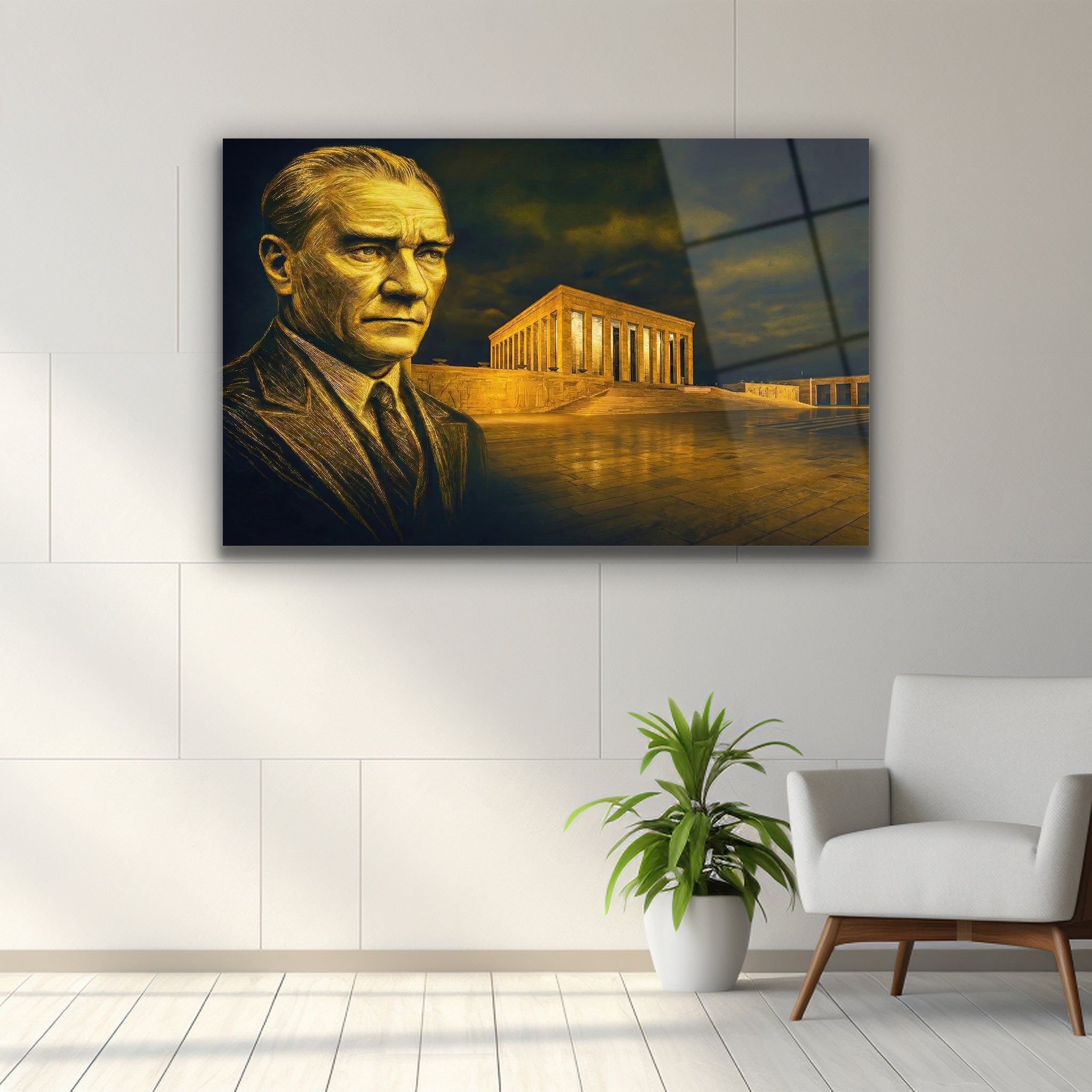 gece mavisi zemin üzerine altın çizimli tarihi lider posteri