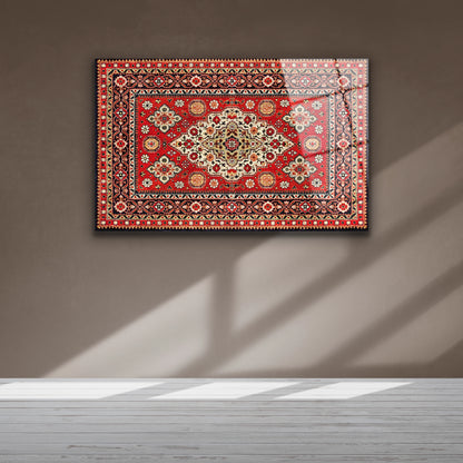 Geometrik ve çiçeksi halı motifleri detaylı cam baskı