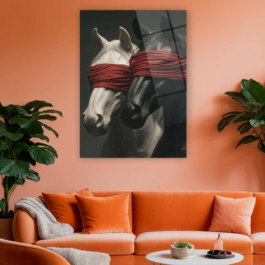 Modern dekorasyon için gizemli at temalı sürreal duvar sanatı