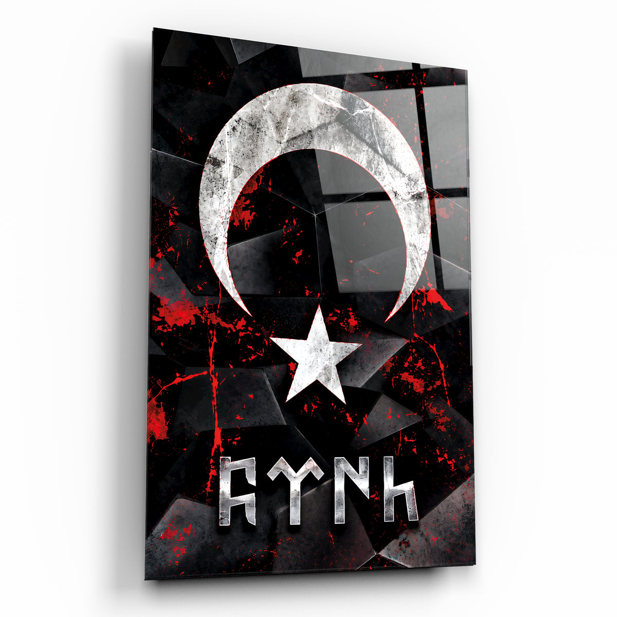 Göktürk Ay Yıldız siyah kırmızı cam tablo
