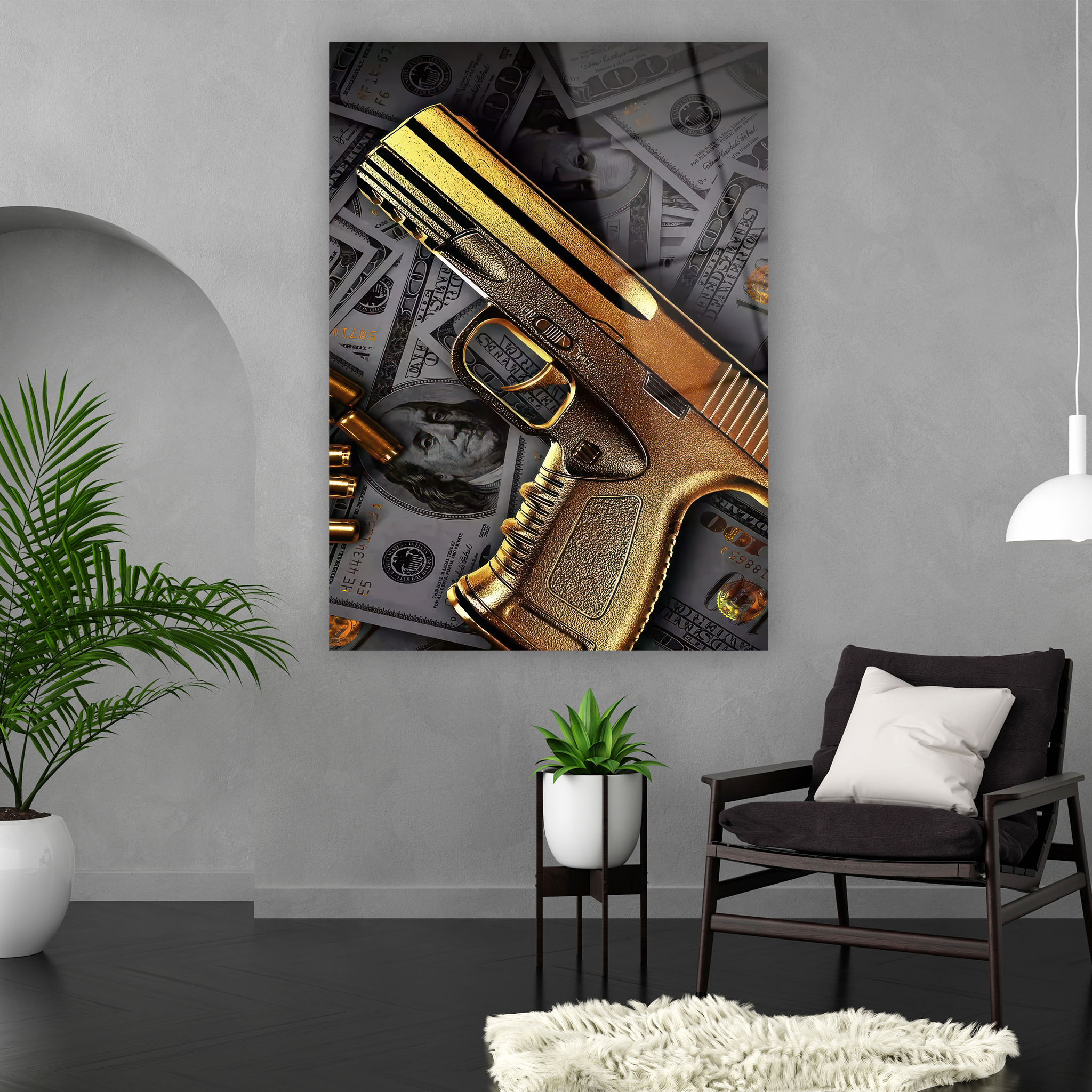 engraved gold gun luxury canvas style art