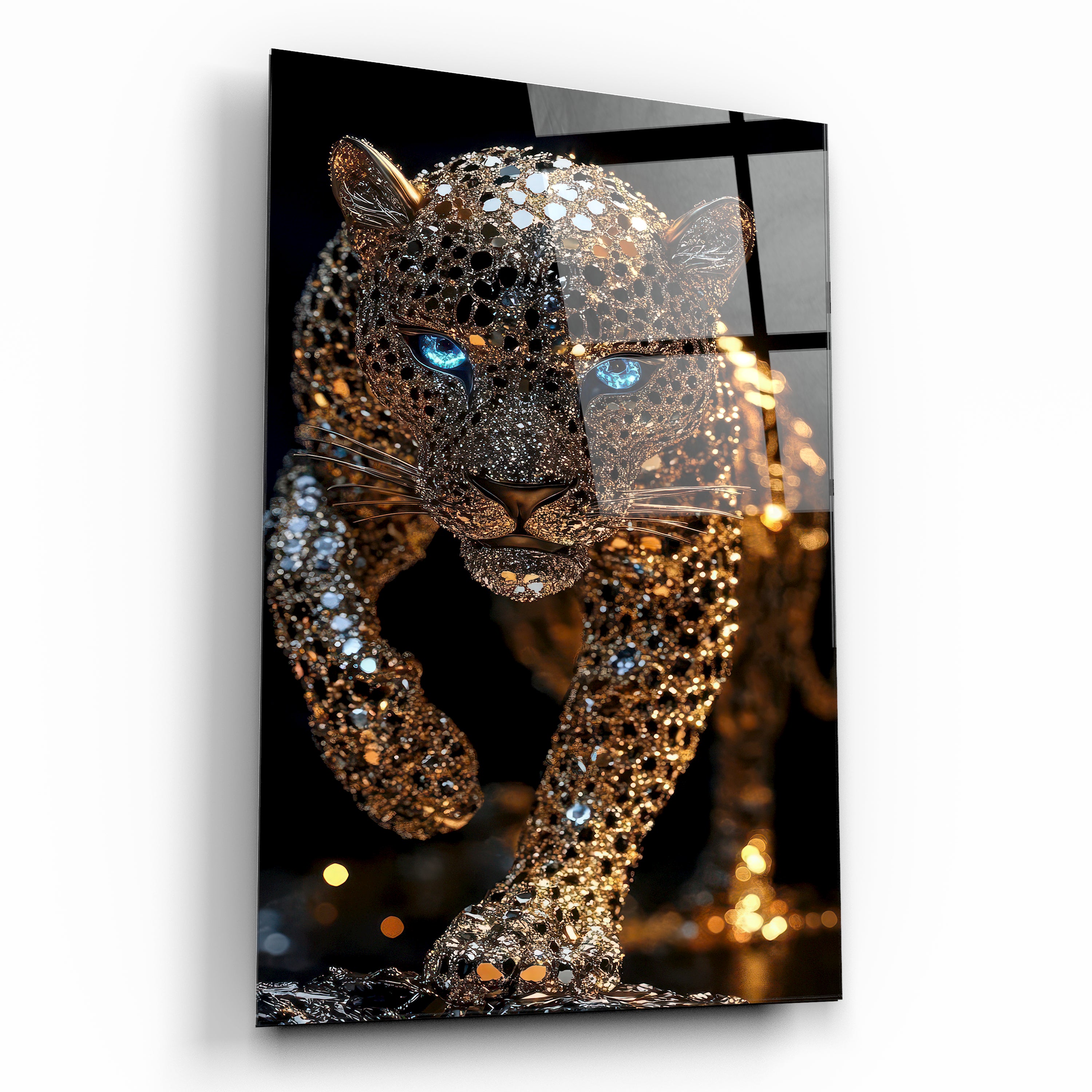 Altın Işıltılı Leopar Cam Tablo