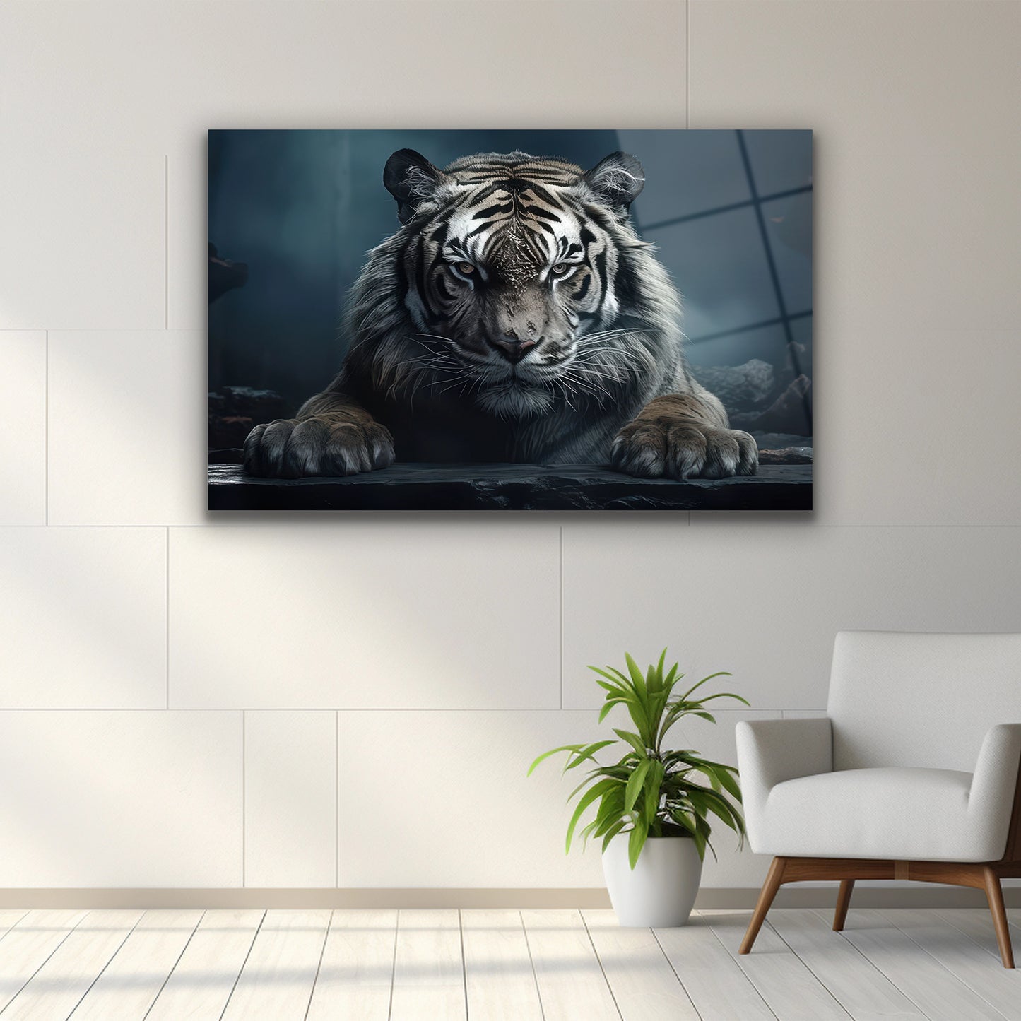 Görkemli Kaplan Cam Tablo Vahşi Doğa Tasarımı