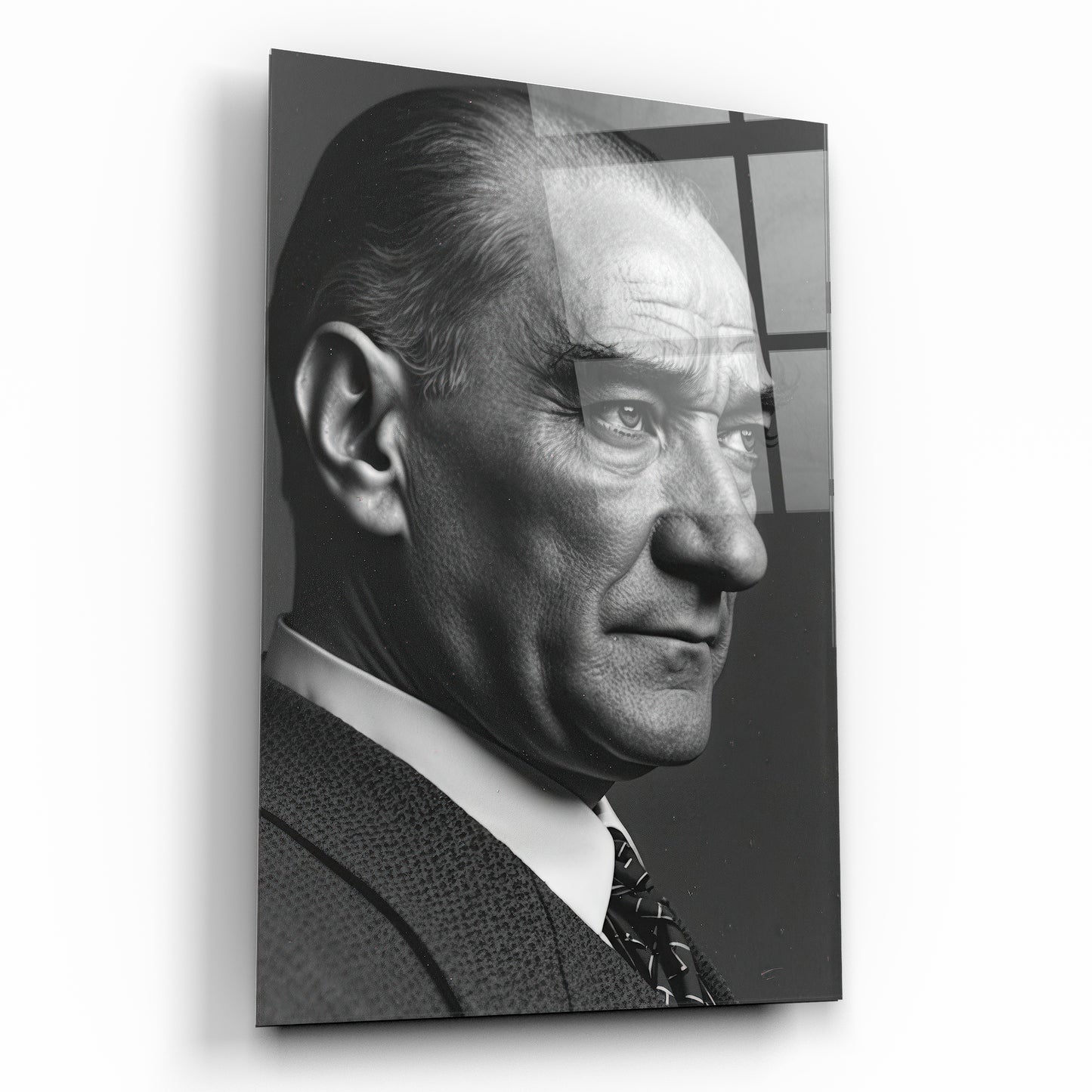 Atatürk Cam Tablo | Siyah Beyaz Portre
