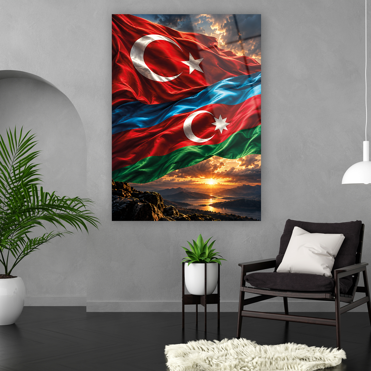 Gün batımı manzaralı Türkiye Azerbaycan cam tablo