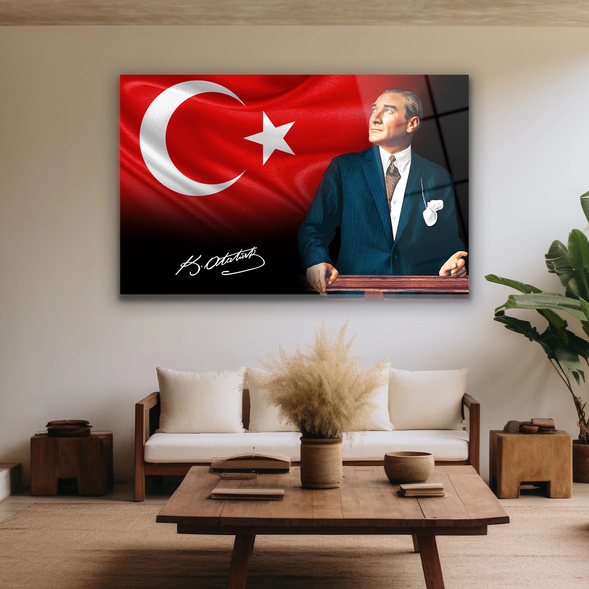 bayrak ve atatürk cam tablo