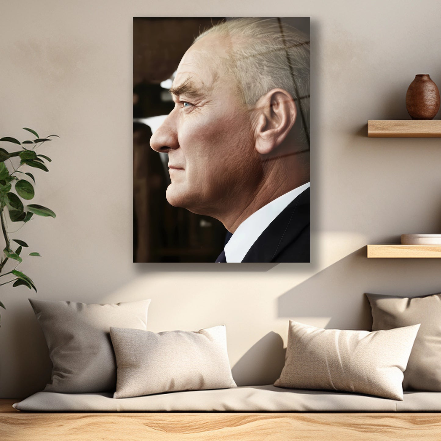 yandan fotoğrafı çekilmiş atatürk cam tablo