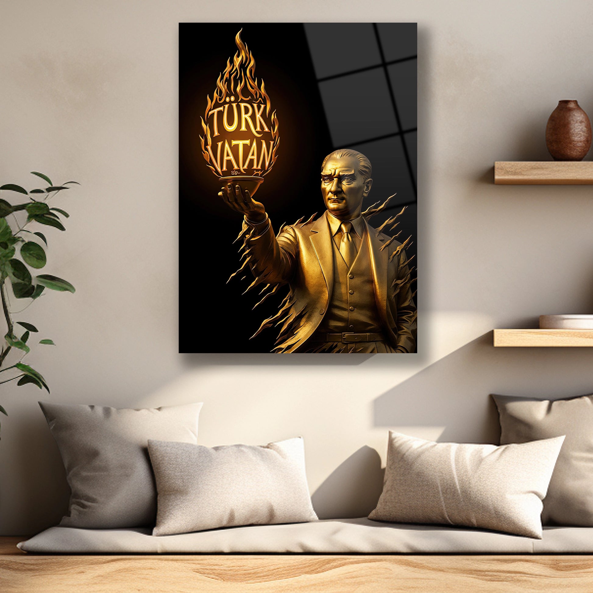 atatürk heykeli  cam tablo