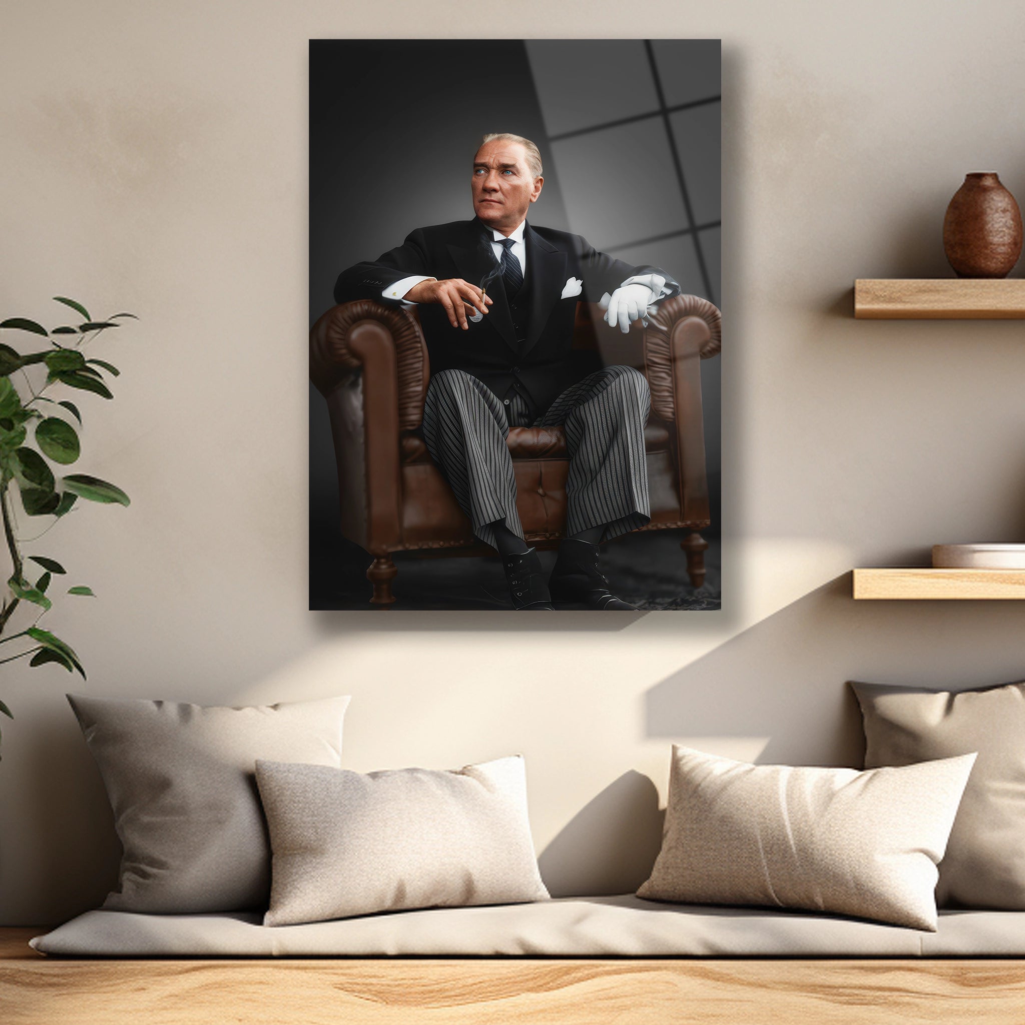 devrim koltuğunda atatürk cam tablo 