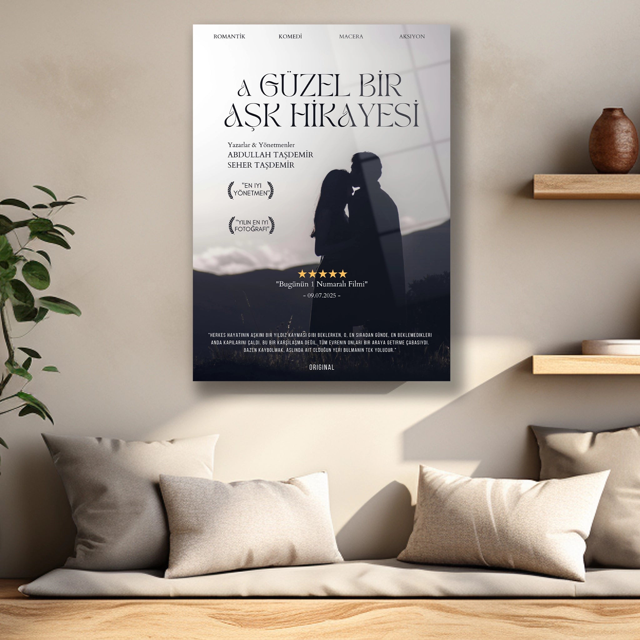 kişiye özel film kapaklı cam tablo